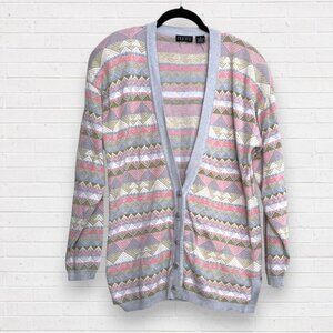 NUONS Vintage 90s V-Neck Button Up Knit Cardigan Sweater 90s Granny Pastel M